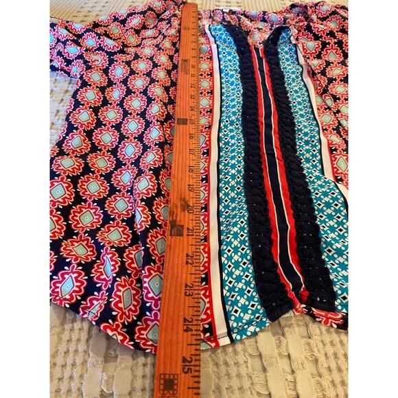 Crown & Ivy Boho Peasant Petite Large Navy Red Patterened Top Blouse Casual - Picture 11 of 11